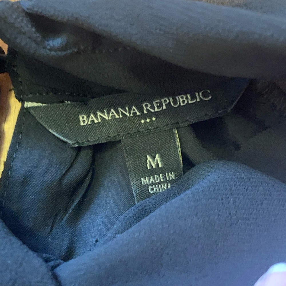 Banana Republic Top Medium Black Sheer Ballon Sleeve Button turtleneck Classy - Picture 3 of 13